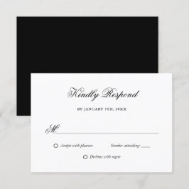Elegant Script Zwart-wit bruiloft RSVP Kaartje