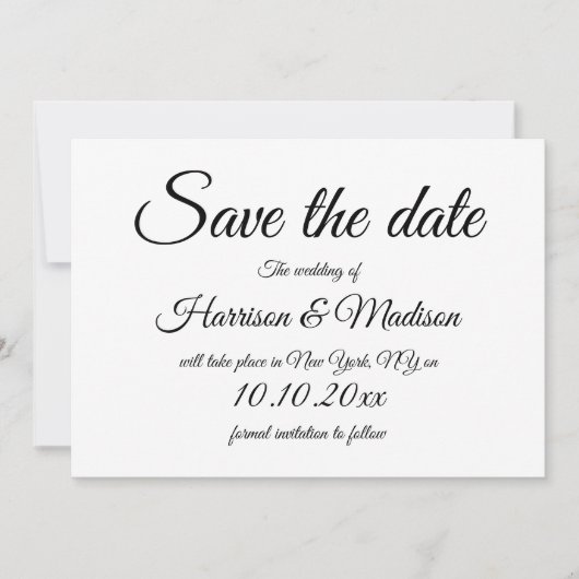 Elegant script zwart-wit Bruiloft Save The Da Date (Voorkant)