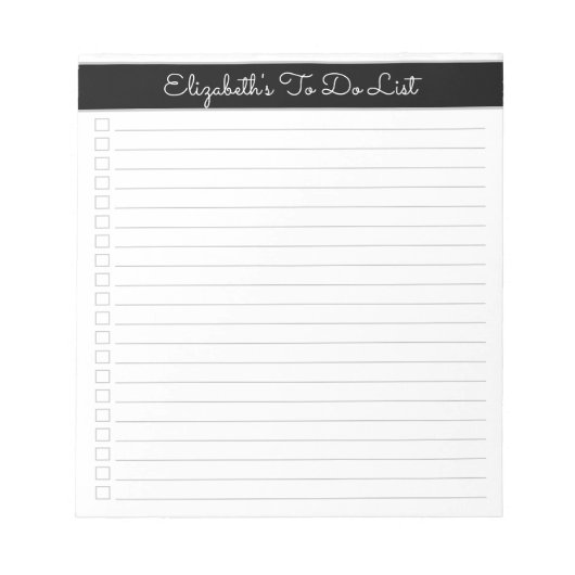 Elegant Script Zwart & Wit Checklist Met Één Kolom Notitieblok (Voorkant)