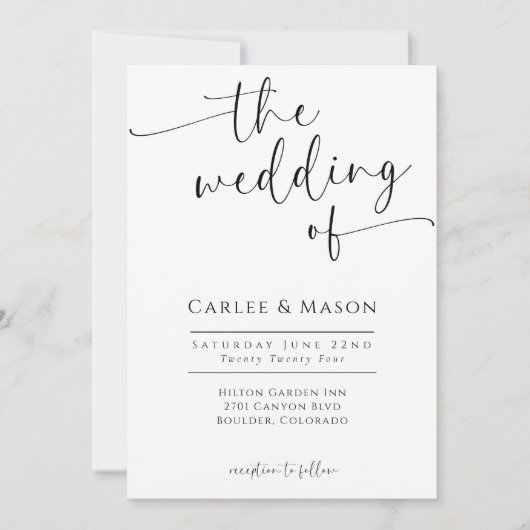 Elegant Script Zwart-wit De bruiloft van Kaart (Voorkant)