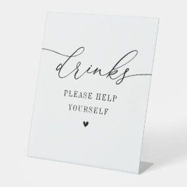 Elegant script zwart-wit drinken teken reclamebord met voetstuk