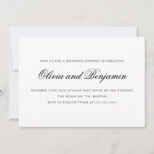 Elegant Script Zwart Wit Formeel Huwelijksfeest Kaart (Voorkant)