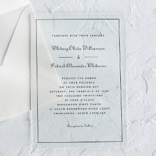 Elegant Script Zwart Wit Formeel Klassiek Bruiloft Acryl Uitnodigingen
