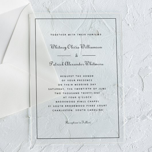 Elegant Script Zwart Wit Formeel Klassiek Bruiloft Acryl Uitnodigingen