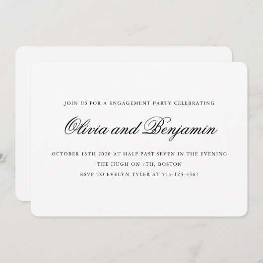 Elegant script zwart wit formele verlovingsfeest kaart (Voorkant / Achterkant)