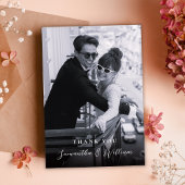 Elegant Script Zwart Wit Foto Bruiloft Bedankt
