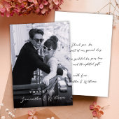 Elegant Script Zwart Wit Foto Bruiloft Bedankt