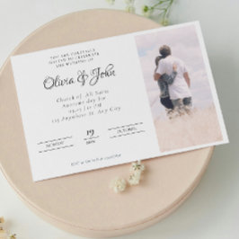 Elegant Script Zwart Wit Foto Bruiloft Kaart