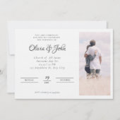 Elegant Script Zwart Wit Foto Bruiloft Kaart (Voorkant)