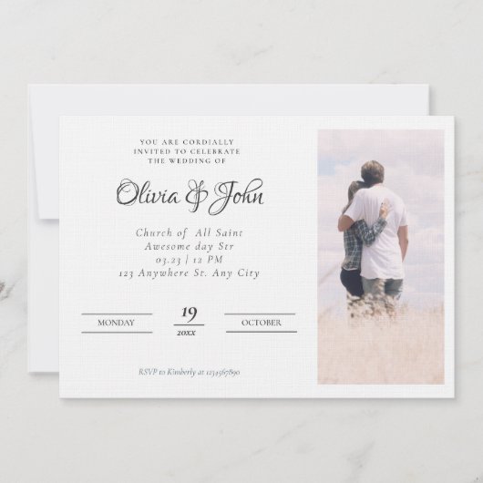 Elegant Script Zwart Wit Foto Bruiloft Kaart (Voorkant)