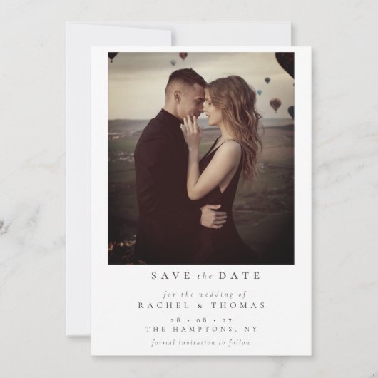 Elegant Script Zwart Wit Foto Bruiloft Save The Date (Voorkant)