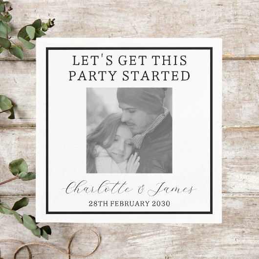 Elegant Script zwart-wit foto bruiloft Servet