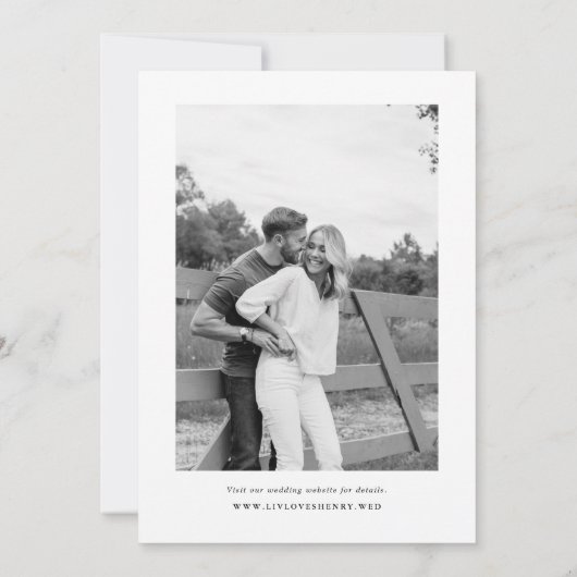 Elegant Script Zwart Wit Foto op Back Wedding Save The Date (Achterkant)