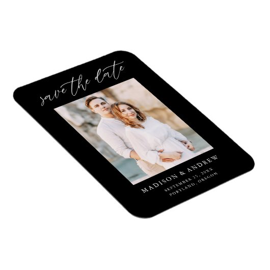 Elegant Script Zwart-wit Foto Save The Date Magneet (Rechterzijde)