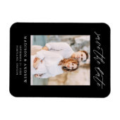 Elegant Script Zwart-wit Foto Save The Date Magneet (Horizontaal)