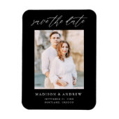 Elegant Script Zwart-wit Foto Save The Date Magneet (Verticaal)