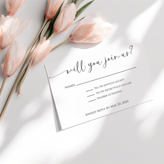 Elegant Script Zwart-wit Ga je met ons mee RSVP Kaartje