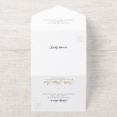 Elegant Script Zwart Wit Gouden Folie Wedding All In One Uitnodiging (Buiten)
