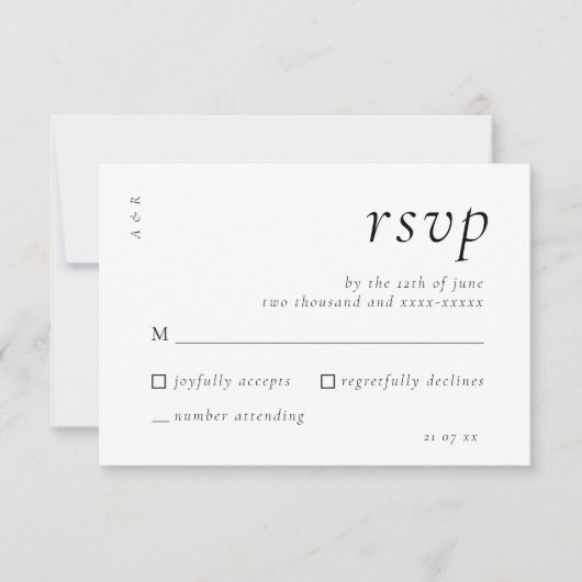 Elegant Script Zwart Wit Huwelijk Eenvoudig RSVP Kaartje (Voorkant)