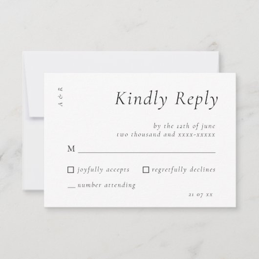 Elegant Script Zwart Wit Huwelijk Eenvoudig RSVP Kaartje (Voorkant)