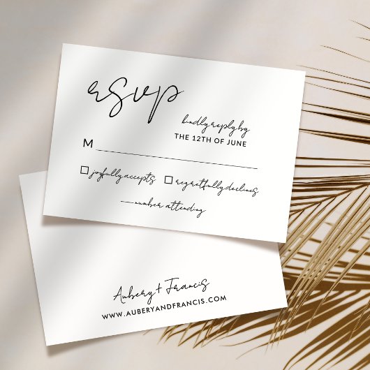 Elegant Script Zwart Wit Huwelijk Eenvoudig RSVP Kaartje