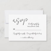 Elegant Script Zwart Wit Huwelijk Eenvoudig RSVP Kaartje (Voorkant)