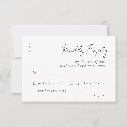 Elegant Script Zwart Wit Huwelijk Eenvoudig RSVP Kaartje (Voorkant)