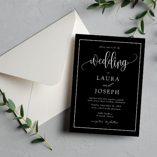 Elegant Script Zwart-Wit Huwelijk Kaart