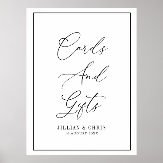 Elegant script zwart-wit Kaarten & Geschenken teke Poster (Voorkant)