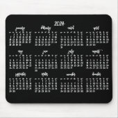 Elegant script zwart-wit kalender 2024 muismat (Voorkant)
