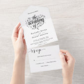 Elegant Script Zwart-wit Klassieke bruiloft All In One Uitnodiging (Afscheurbaar)