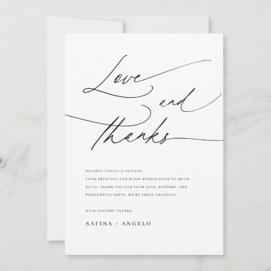 Elegant Script Zwart-wit Klassieke bruiloft Bedankkaart (Voorkant)