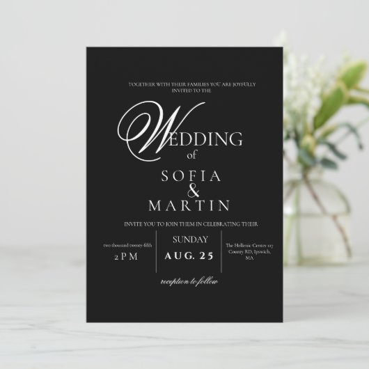 Elegant Script Zwart-wit Klassieke bruiloft Kaart (Staand voorkant)