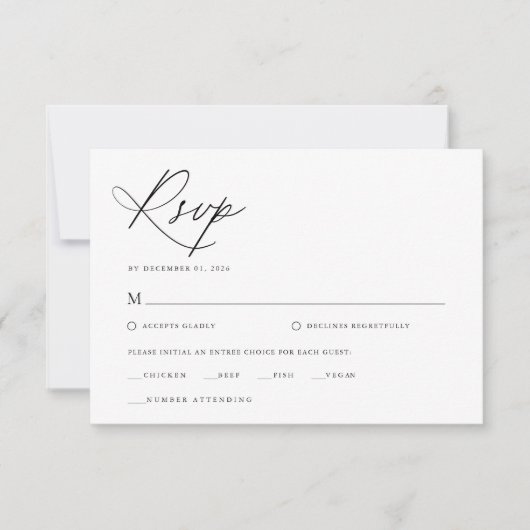 Elegant Script Zwart-wit Klassieke bruiloft RSVP Kaartje (Voorkant)