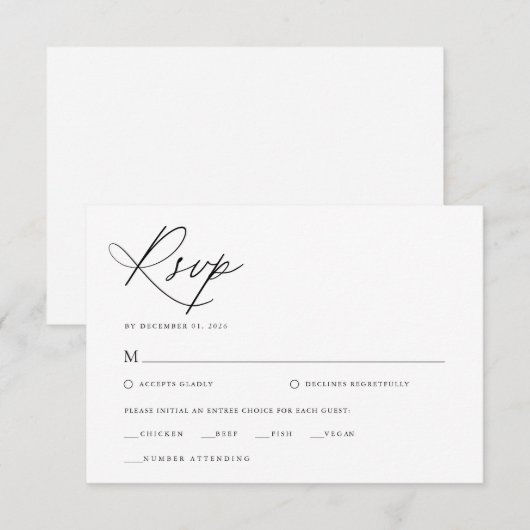 Elegant Script Zwart-wit Klassieke bruiloft RSVP Kaartje (Voorkant / Achterkant)