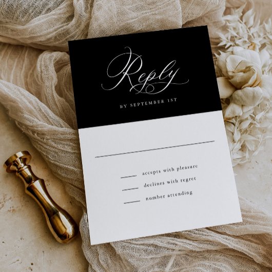 Elegant Script Zwart-wit Klassieke bruiloft RSVP Kaartje