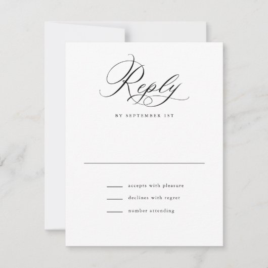 Elegant Script Zwart-wit Klassieke bruiloft RSVP Kaartje (Voorkant)