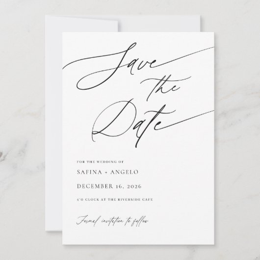 Elegant Script Zwart-wit Klassieke bruiloft Save The Date (Voorkant)