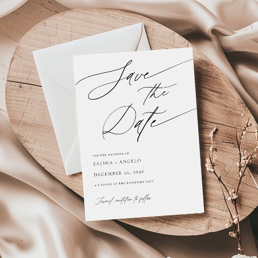Elegant Script Zwart-wit Klassieke bruiloft Save The Date