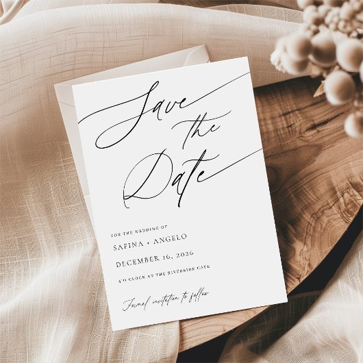 Elegant Script Zwart-wit Klassieke bruiloft Save The Date