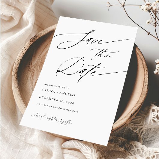 Elegant Script Zwart-wit Klassieke bruiloft Save The Date
