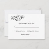 Elegant script zwart-wit klassiekers bruiloft RSVP kaartje (Voorkant)
