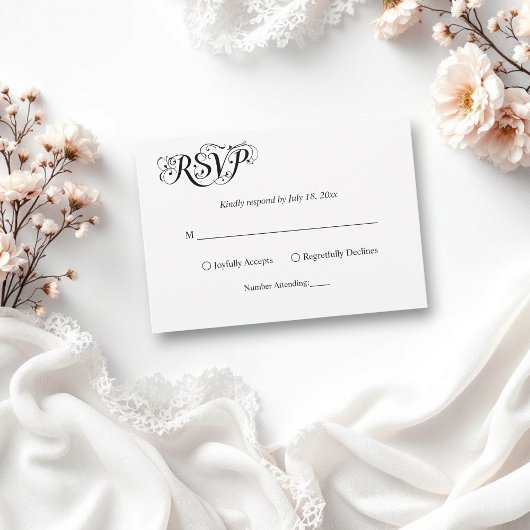 Elegant script zwart-wit klassiekers bruiloft RSVP kaartje