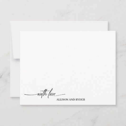 Elegant script zwart wit met liefde dank u notitiekaartje (Voorkant)