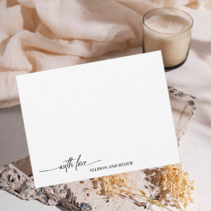 Elegant script zwart wit met liefde dank u notitiekaartje