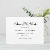Elegant Script zwart-wit minimalistische bruiloft Save The Date (Staand voorkant)