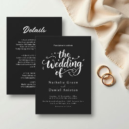 Elegant Script Zwart-wit Modern Chic Wedding Kaart
