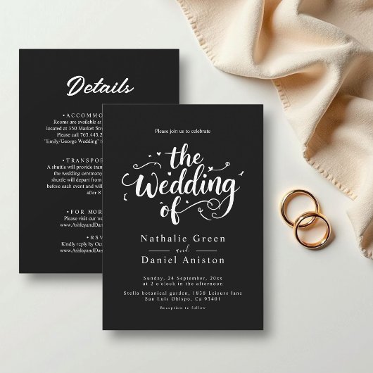 Elegant Script Zwart-wit Modern Chic Wedding Kaart