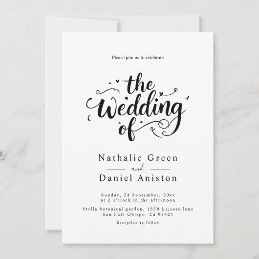 Elegant Script Zwart-wit Moderne bruiloft Kaart (Voorkant)