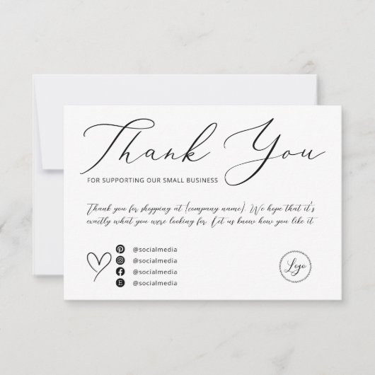 Elegant script zwart-wit orde dank u bedankkaart (Voorkant)